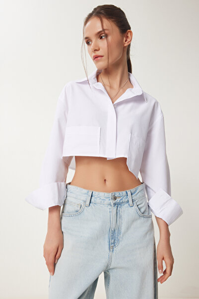 Happiness İstanbul Cămașă albă cu buzunar pentru femei KQ00007