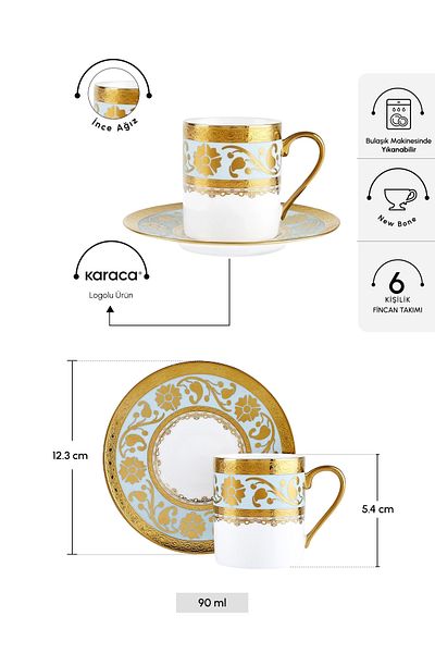 Karaca Gülfem Blue Kitchen Set for 6 People 90 ml