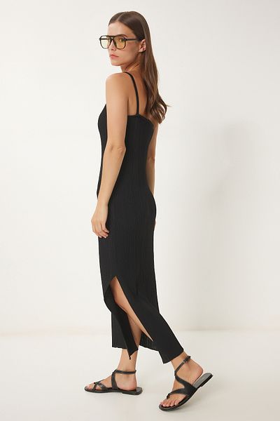 Happiness İstanbul Women's Black Strappy Summer Knitwear Dress Ki̇00112