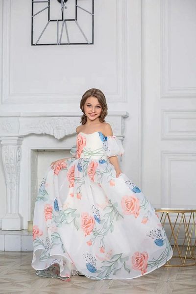 miço kids Girl's Glass Organza Fabric Evening Dress