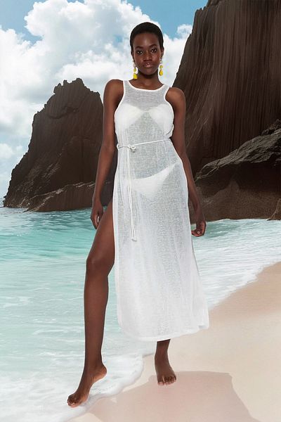 Trendyol Collection Пляжний одяг Екрю трикотажна сукня максі з розрізами TBESS21EL2991