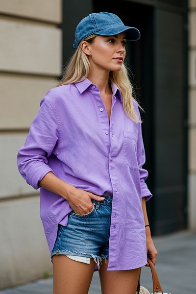 Trendyol Collection Helllila Single-Pocket-Boyfriend-/Wide-Fit-Hemd aus Baumwollgewebe TWOAW20GO0115