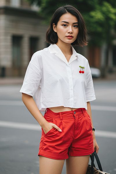 Trendyol Collection Accesoriu alb Detaliu cireș Cămăși țesute cu mânecă scurtă, obișnuită, obișnuită TWOSS25GO00078