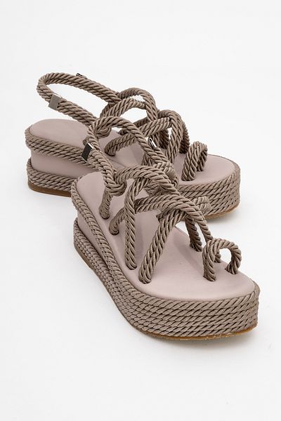 LuviShoes JUNEY Sandale cu toc cu pană pentru femei, din piele naturală, bej închis