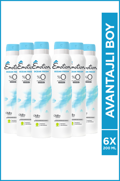 Emotion Ocean Fresh Kadın Vegan Deodorant 6x200 Ml Hızlı Kurur, Leke Bırakmaz