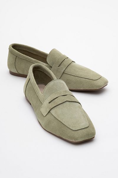LuviShoes Morne Green Suede Genuine Leather Women's Loafer Shoes