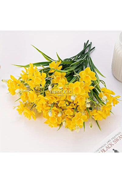 Yapay Çiçek Deposu Yapay 15li Nergis Çiçeği Demeti Islak Dokulu 35 cm Sarı