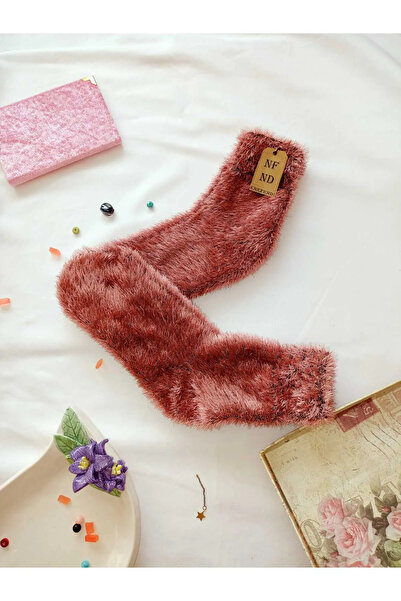 ENEFENDİ 2 Pairs of Fluffy Winter Thermal Booties Seamless Socks Men's Women's Home-Party Socks Rosewood Smoked 36-41.