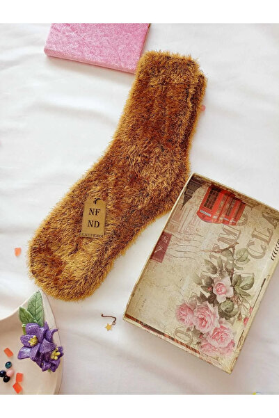 ENEFENDİ 2 Pairs Fleecey Winter Thermal Booties Seamless Socks Men Women Home-Party Socks Dried Rose Yellow 36-41.