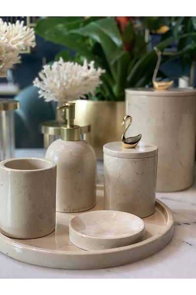 mar&more Aliza Art Design Swan 5-Piece Bathroom Set Beige