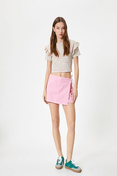 Koton ROSA GEMUSTERTES Baumwoll-T-Shirt für Damen - 4SAL10497IK