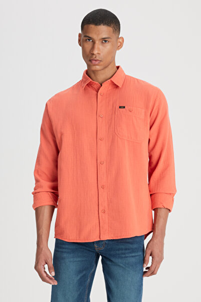Lee Relaxed Fit Geniş Kesim %100 Pamuk Turuncu Gömlek