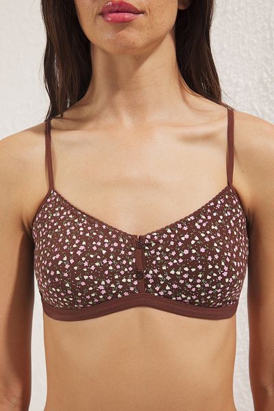 Trendyol Collection Braun-Mehrfarbig, 2er-Pack, gestrickter Bralette-BH aus Baumwolle mit Blumenmuster, ohne Bügel, ohne Körbchen, THMSS25SU00028