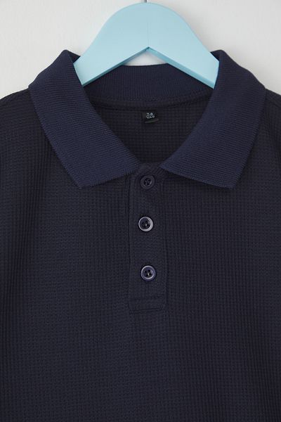 TRENDYOLKIDS Navy Blue Male Child Basic Polo Neck Short Sleeve Textured Knitted T-Shirt Tkdss25Ts00076