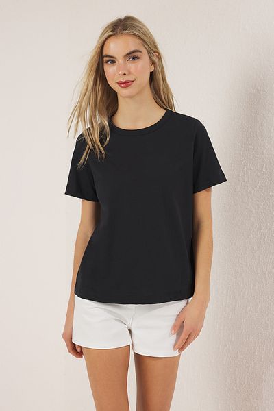 Trendyol Collection Black 100% Cotton Regular False Collar Detail T-Shirt Twoss25Ts00181