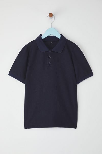 TRENDYOLKIDS Navy Blue Male Child Basic Polo Neck Short Sleeve Textured Knitted T-Shirt Tkdss25Ts00076