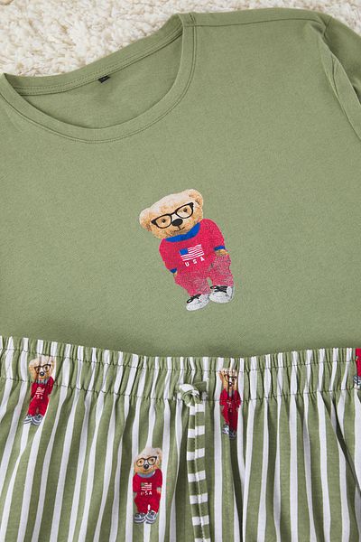Trendyol Collection Regular Fit Khaki Pajama Set - Printed Knitted Shorts