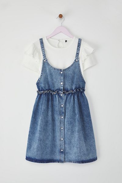TRENDYOLKIDS Sötétkék lány 100% pamut pántos szőtt Salopet TKDSS25SE00002