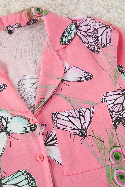 Trendyol Collection Rosa Pyjama-Set aus Baumwolle mit Schmetterlingsmuster – Hemd und Hose THMSS20PT0063