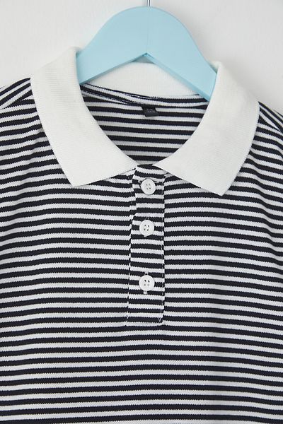 TRENDYOLKIDS Black Male Child Striped Polo Neck Short Sleeve Textured Knitted T-Shirt Tkdss25Ts00076