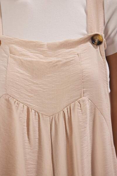 Trendyol Collection Μπεζ φόρμα με λεπτομέρεια τετράγωνο γιακά με φαρδύ πόδι TWOSS21TU0090