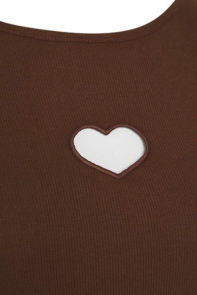 Trendyol Curve Brown Slim Fit Cut-Out Coming Patrol Cotton Head T-Shirt Large Size Tbbss24Bf00006