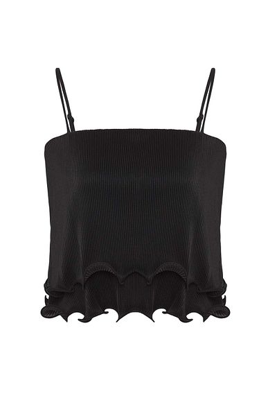 Trendyol Collection Μαύρη πλισέ πλεκτή μπλούζα TPRSS25BZ00007