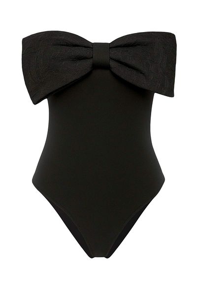 Trendyol Collection Strapless Black Knitted Bodysuit - Bow Detail, Snap Fastener Tprss25Bd00013