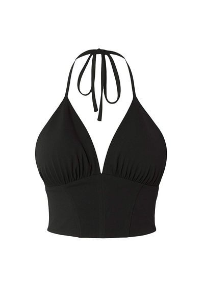 Trendyol Collection Černá tkaná prsatější s výstřihem do V TPRSS25BS00021