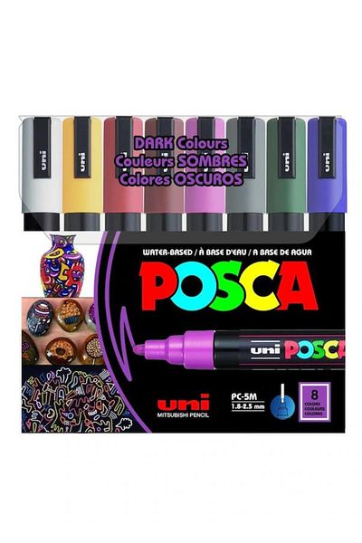 UNİ-BALL Poster Marker Posca Pc-5M-8C Dc 1.8-2.5 Dark Colors Pack of 8