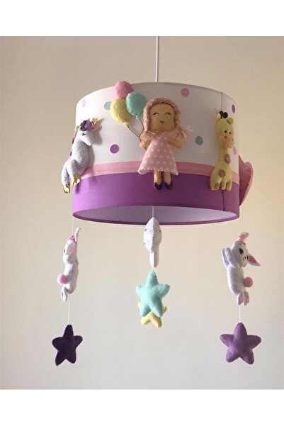 Leobabyroom Beyaz Pembe Lila Renk Kombinli Unicorn Bebek Tavşan Fil Kuğu Zürafa Figürlü Tasarım Avize