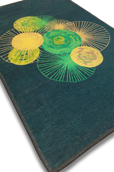 The Reef Design Helezon Yaprak Desenli Yeşil Sarı Halı Figürlü Halı Doğa Temalı Halı Dijital Baskılı Salon Halısı