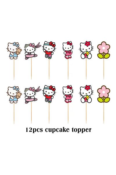 Choice Other cupcake topper-12pcs Cute Cartoon Kitty Cat Balloons Set First 5th 6th Birthday Decoration Bab