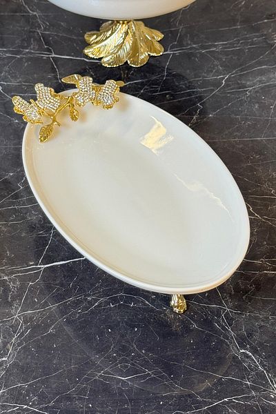 MAY HOME 2-Piece Diamond Butterfly Porcelain Boat Appetizer Plate