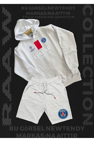 Minikelya Paris Sweatshirt Shorts Set Men's Hoodie Gray Black Bottom Sports Fan 2 Thread Combine