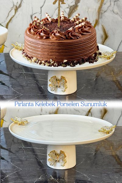 MAY HOME Diamond Butterfly Porcelain Footed Presentation Plate & Cake Pastry Cookie Presentation
