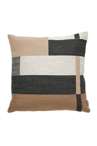 Mudo Home AVA Patch Throw Pillow Black Beige 50x50 - Embroidered Comfortable Patched Design