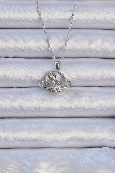 Store 316L Steel Chain Silver Color Zircon Stone Starry Saturn Necklace