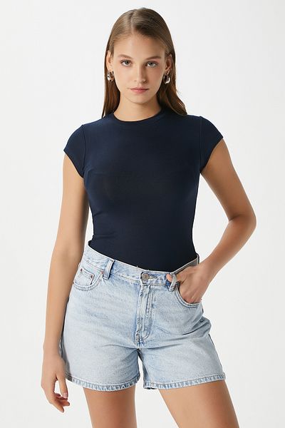 Ritnice Bluză de damă Inner Lux Touch Soft Texture Crew Deck cu mânecă scurtă bleumarin