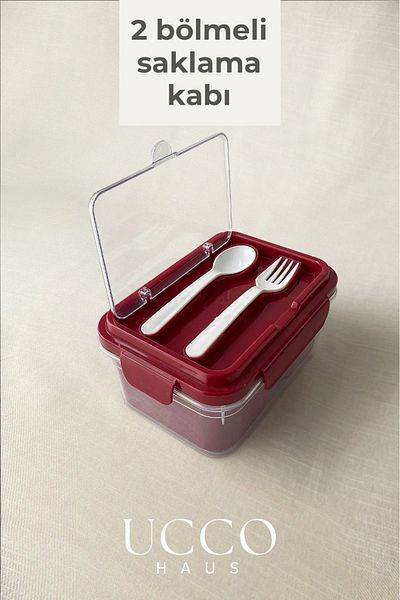 UCCO 2 Compartments 1700 ml Leakproof Storage and Nutrition Container – Spoon Fork, Removable Inner Chamber, Pp 7 Pieces