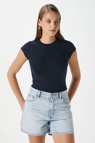 Ritnice Bluză de damă Inner Lux Touch Soft Texture Crew Deck cu mânecă scurtă bleumarin