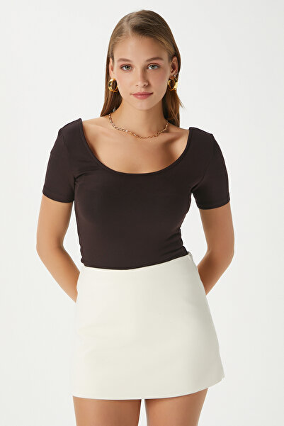 Ritnice Women Favor Lux Touch Soft Texture U-Neck Coffee Blouse