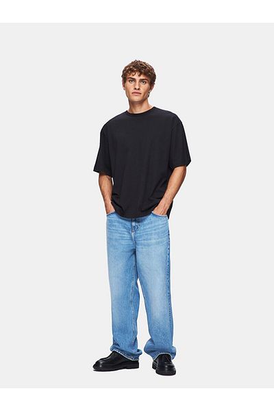 Ltb Short Sleeve Crew Neck Slogan Printed Loose Black T-Shirt