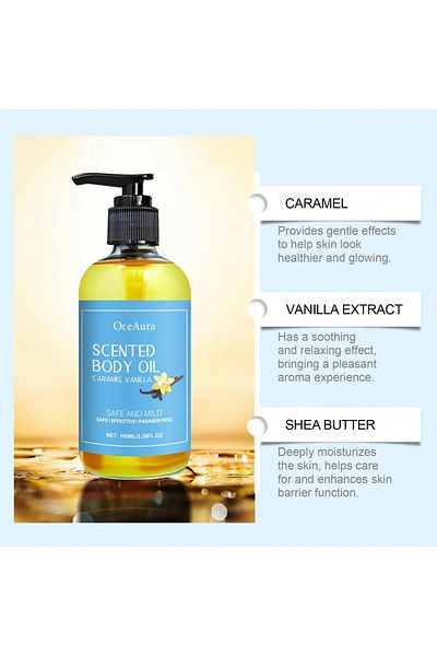unbranded Caramel & Vanilla Flavored Body Oil - Moisturizing, Nourishing, Soothing, and Skin-Enhancing Massage Oil