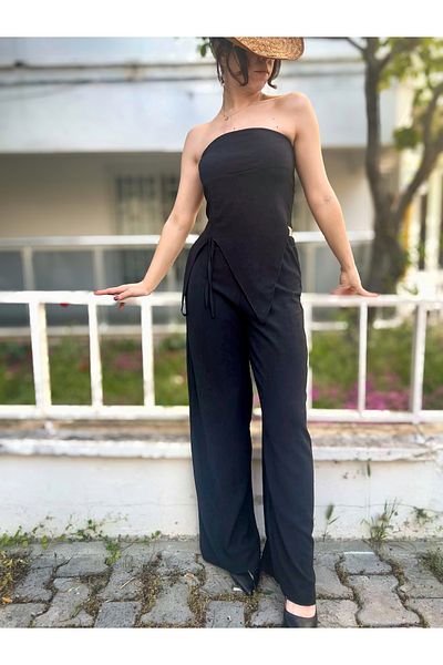 Xenthe New Season Women's Strapless Collar Trousers-Blouse Wrap Top and Bottom Set