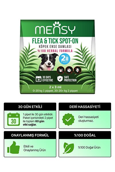 Genel Markalar Köpek Ense Bit Pire Kene Deri Bakımı Bitkisel Damla Dış Parazit Spot On Mensyspoton