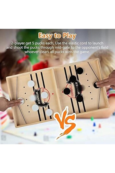 Goishtrie Foosball Board Game Fast Paced Slingshot Tabletop Wooden Sling Speed Puck 2players(SIZE:22.5X35CM)