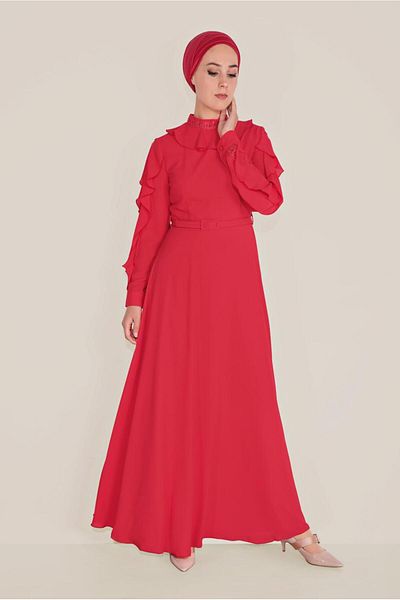 Alvina Ruffled Bead Embroidered Detailed Dress 40546