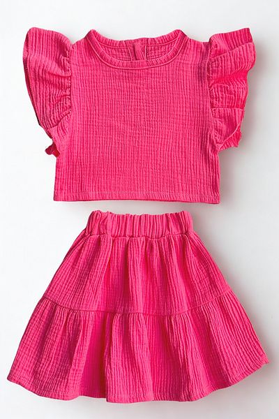 Parla Kids Girl's Muslin Fuchsia Skirt Blouse Set