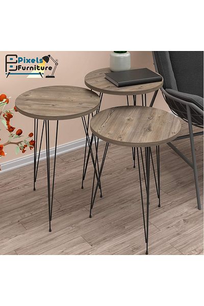 PixelsFurniture Pixel Furniture 3 Piece Turkish Table Set with Metal Bases in Round Design